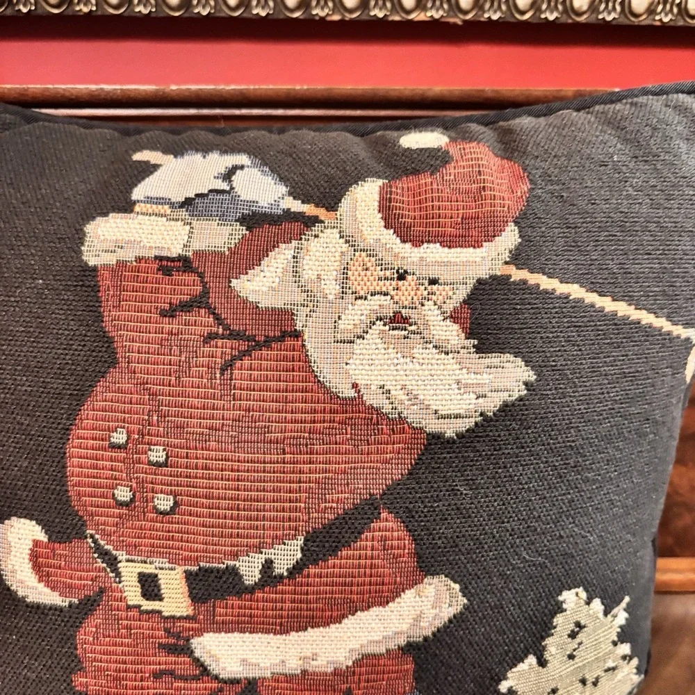 Vintage Golfing‎ Santa  Tapestry Pillow Christmas Decor 11x11 Holiday